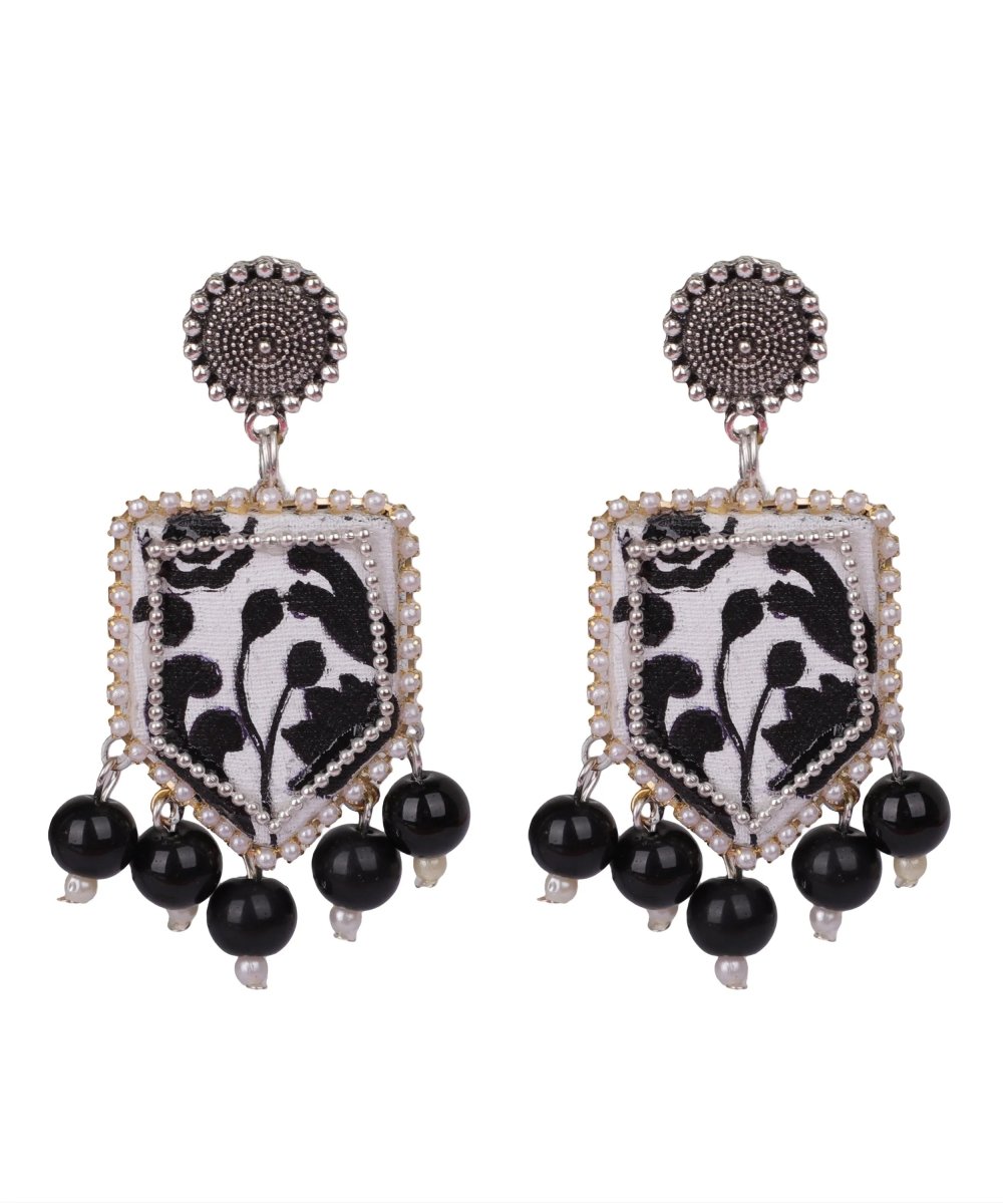 Black Leaves Traditional Multi Color Hand Painted Drop (Earrings) HP - ER - 021 - KHOJ.CITY