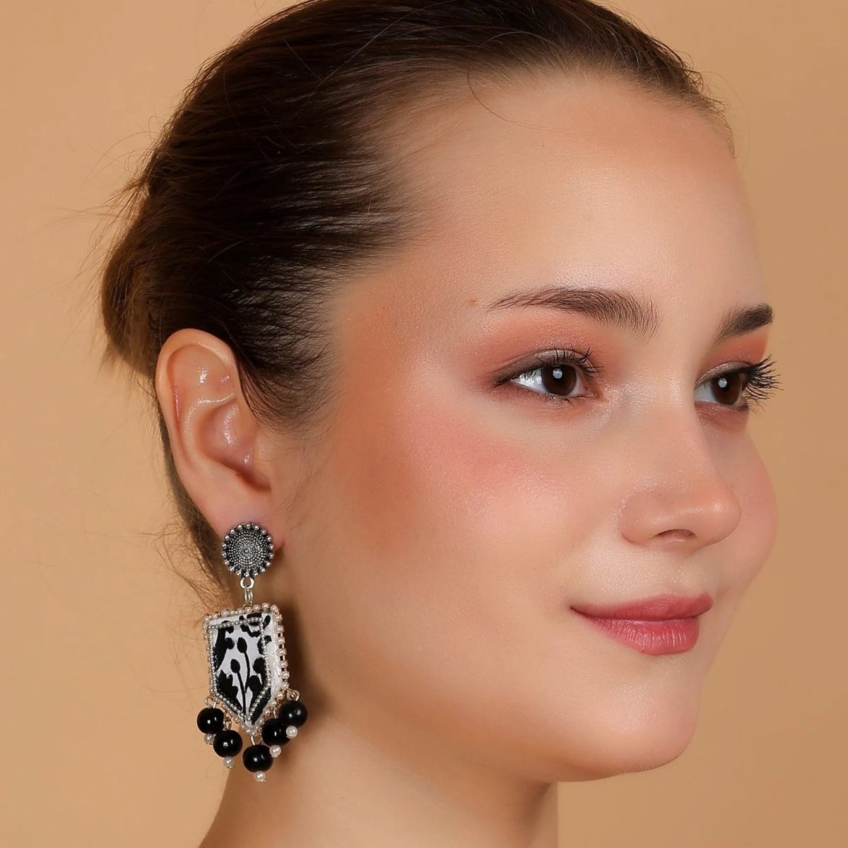 Black Leaves Traditional Multi Color Hand Painted Drop (Earrings) HP - ER - 021 - KHOJ.CITY