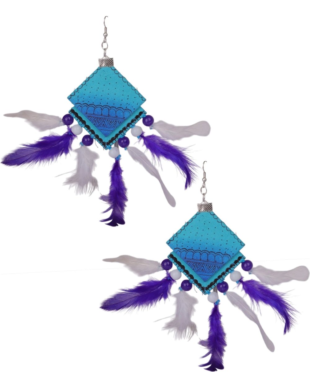 Bleu Plumage Bohemian Multi Color Hand Painted Drop (Earrings) HP - ER - 022 - KHOJ.CITY