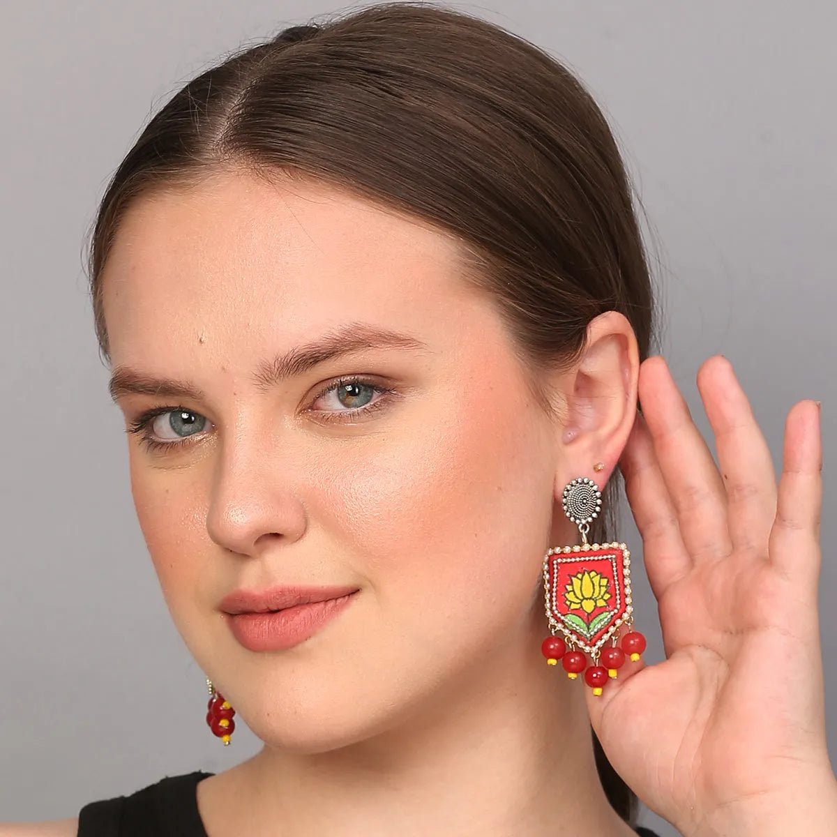 Braze Traditional Multi Color Hand Painted Drop (Earrings) HP - ER - 025 - KHOJ.CITY