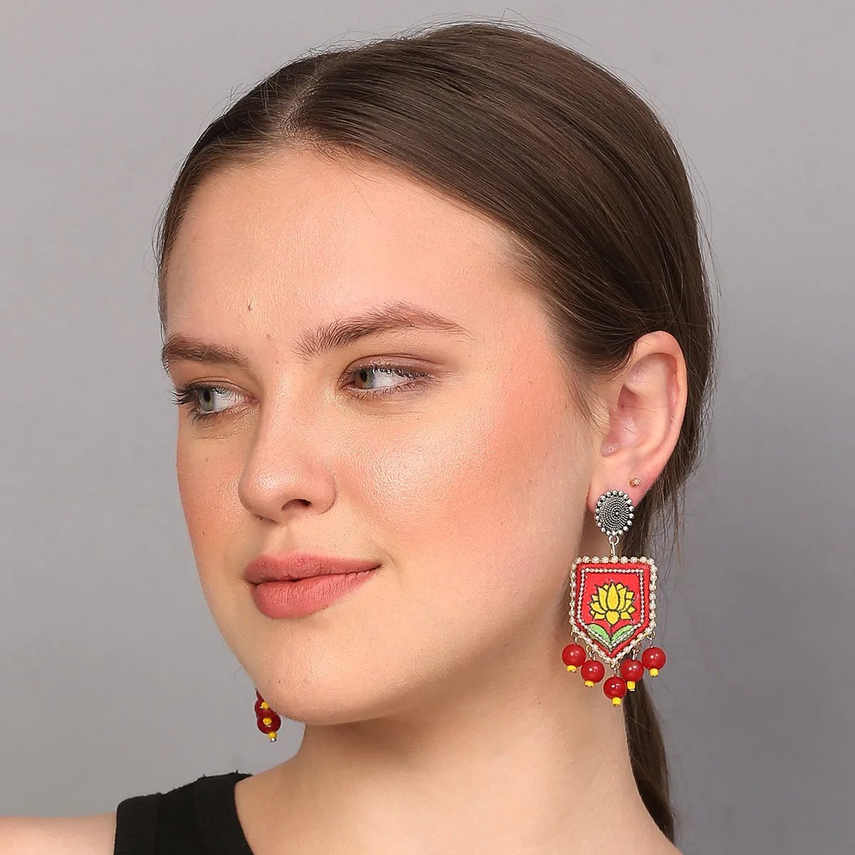 Braze Traditional Multi Color Hand Painted Drop (Earrings) HP - ER - 025 - KHOJ.CITY