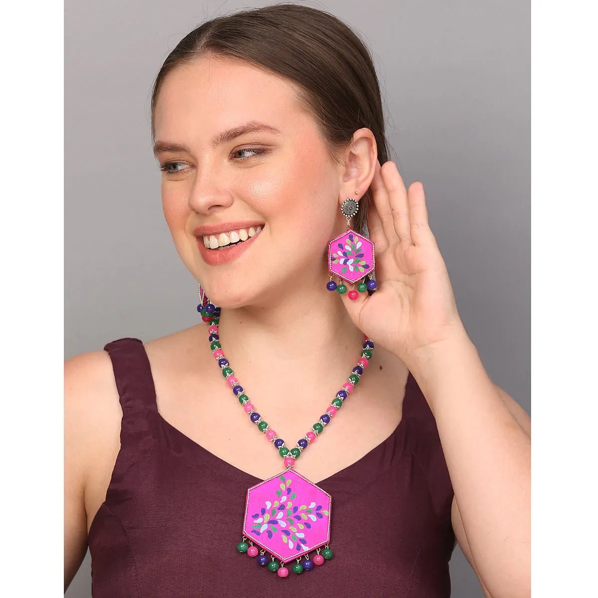 Butterfly Bohemian Pink Handmade (Necklace set) HM - NP - KHOJ.CITY