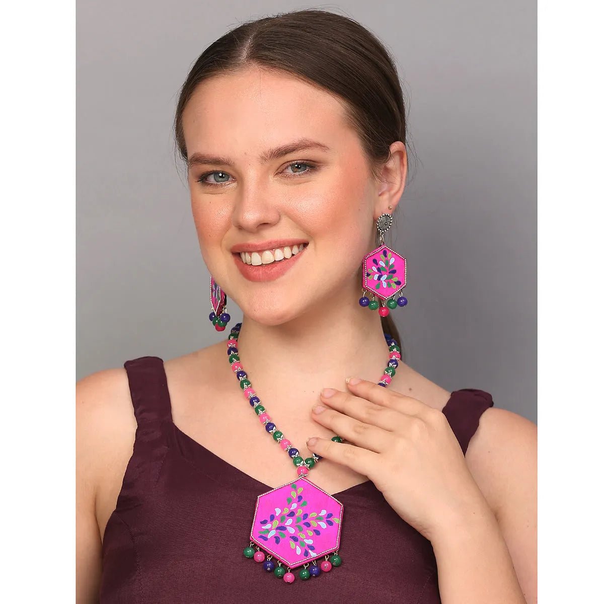 Butterfly Bohemian Pink Handmade (Necklace set) HM - NP - KHOJ.CITY