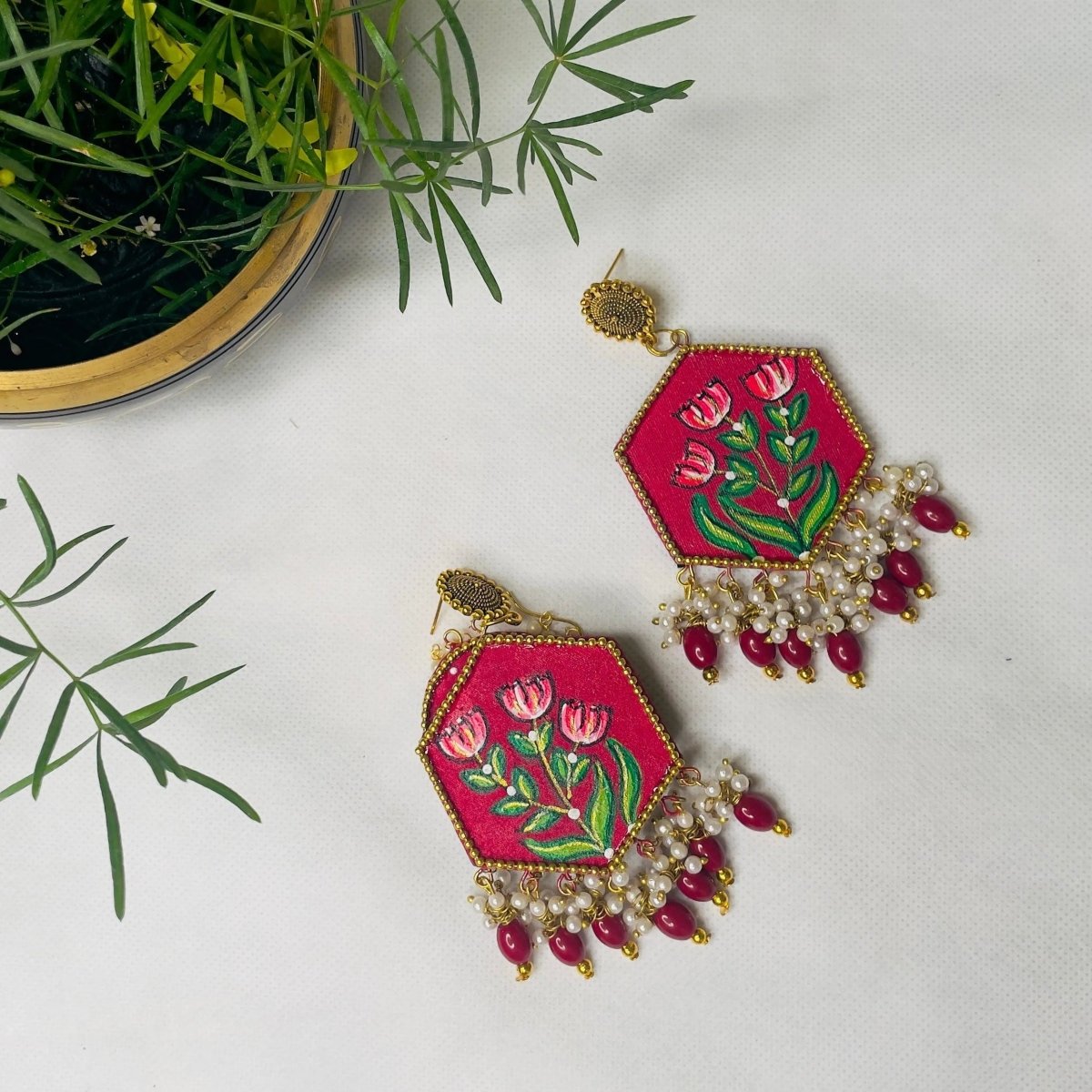 Cherry Classic Hand Painted Drop (Earrings) HP - ER - 052 - KHOJ.CITY