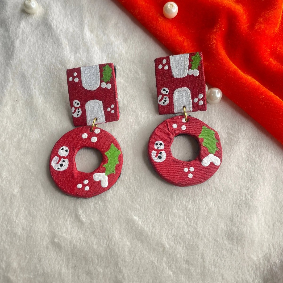 Christmas Donut Multi Color Hand Painted Stud (Earrings) HP - ER - 073 - KHOJ.CITY