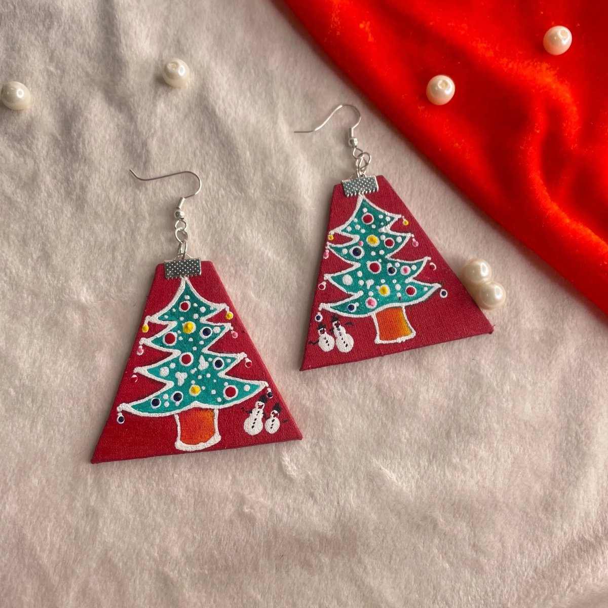 Christmas Tree Multi Color Hand Painted Drop (Earrings) HP - ER - 072 - KHOJ.CITY