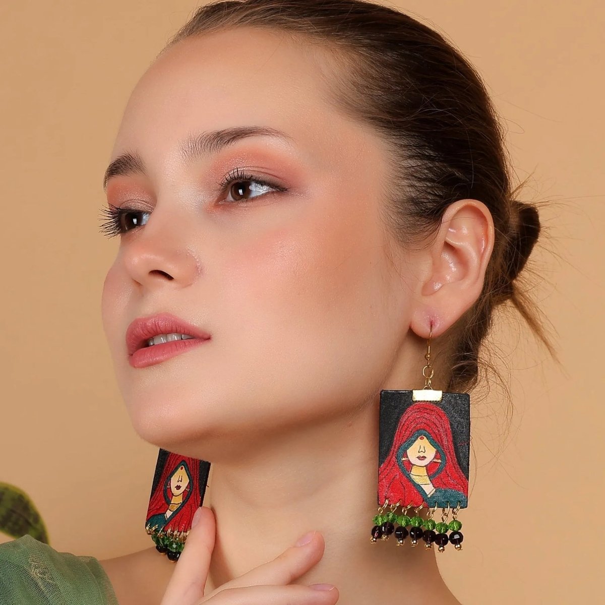 Classic Ghunghat Traditional Multi Color Hand Painted Drop (Earrings) HP - ER - 042 - KHOJ.CITY