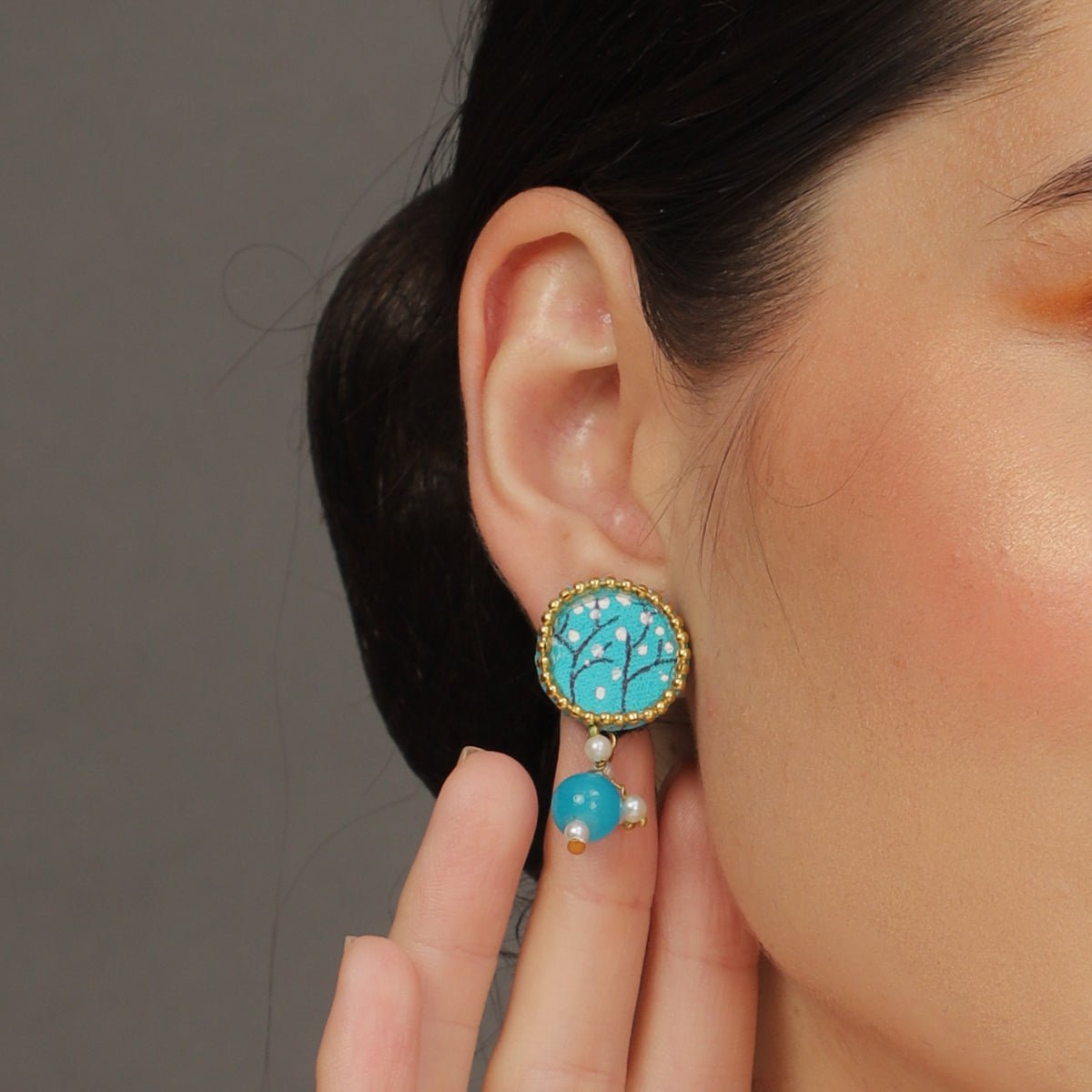 Coin Mini Classic Blue Handmade Stud (Earrings) HP - ER - KHOJ.CITY