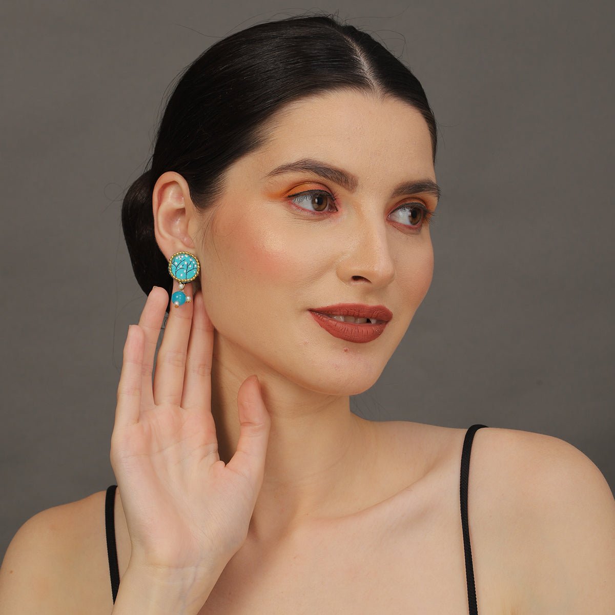 Coin Mini Classic Blue Handmade Stud (Earrings) HP - ER - KHOJ.CITY