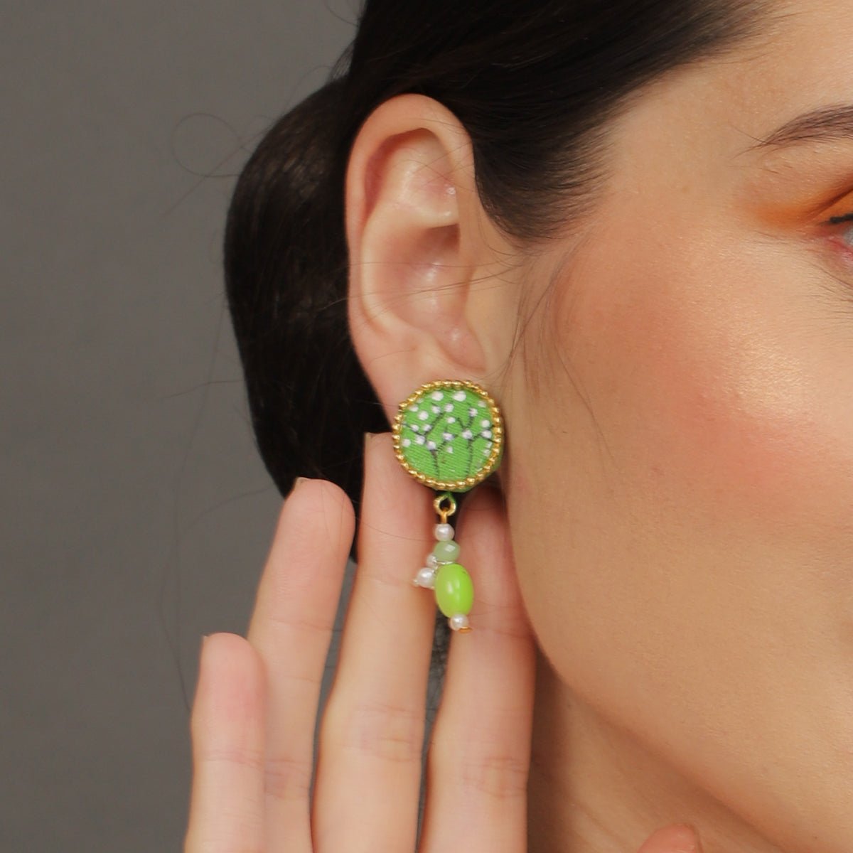 Coin Mini Classic Green Handmade Stud (Earrings) HP - ER - KHOJ.CITY