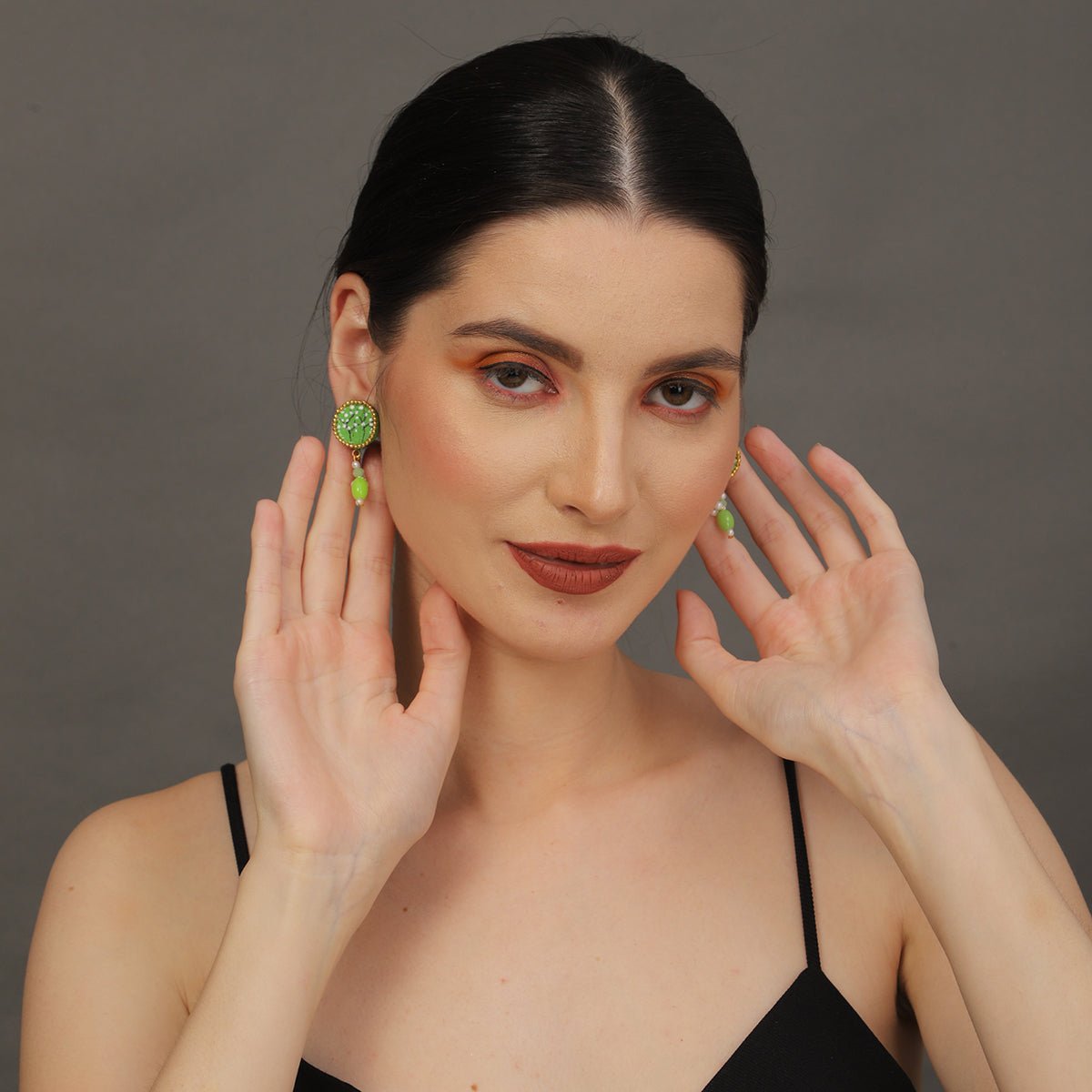 Coin Mini Classic Green Handmade Stud (Earrings) HP - ER - KHOJ.CITY