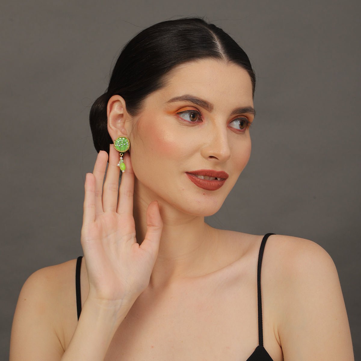 Coin Mini Classic Green Handmade Stud (Earrings) HP - ER - KHOJ.CITY