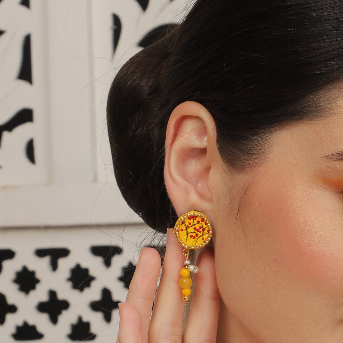 Coin Mini Classic Haldi Yellow Handmade Stud (Earrings) HP - ER - KHOJ.CITY