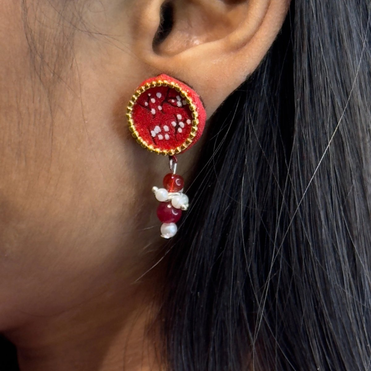 Coin Mini Classic Red Hand Painted Stud (Earrings) HP - ER - 213 - KHOJ.CITY