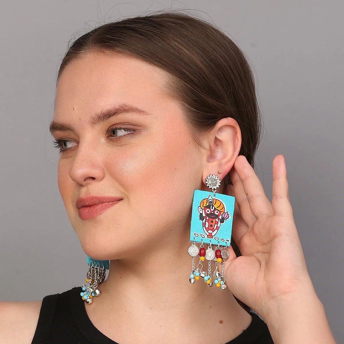 Damodar Puri Jagannath Traditional Multi Color Hand Painted Drop (Earrings) HP - ER - 161 - KHOJ.CITY