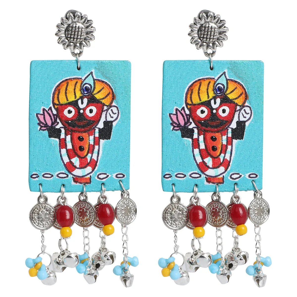 Damodar Puri Jagannath Traditional Multi Color Hand Painted Drop (Earrings) HP - ER - 161 - KHOJ.CITY