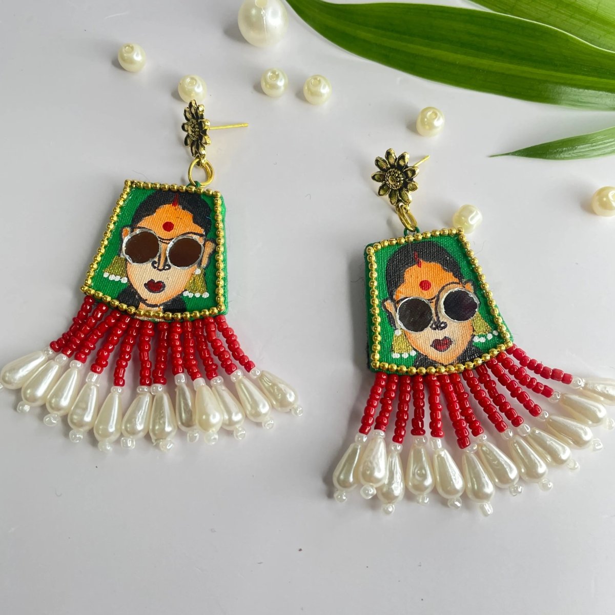 Darpan Bohemian Green Handmade Jewellery Drop (Earrings) HP - ER - KHOJ.CITY