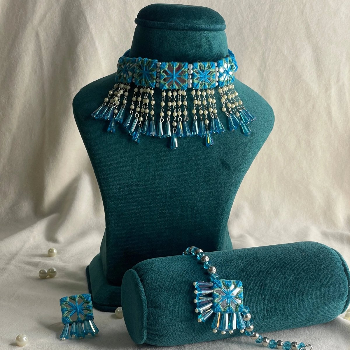 Denim Bloom Classic Multi Color Handmade Bridal Jewelry (Shaadi Set) - 006 - KHOJ.CITY