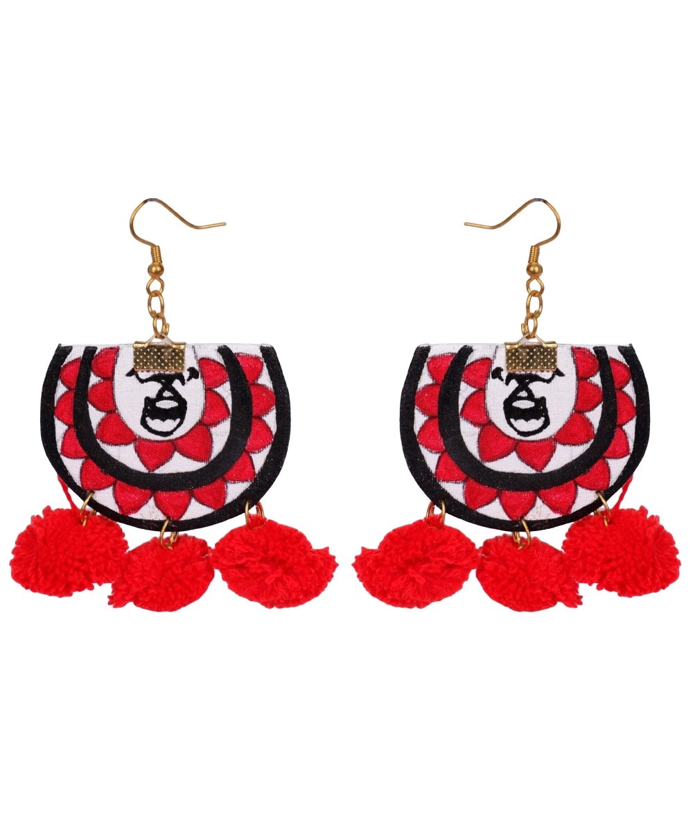 Dhaaki Red Classic Hand Painted Drop (Earrings) HP - ER - 049 - KHOJ.CITY