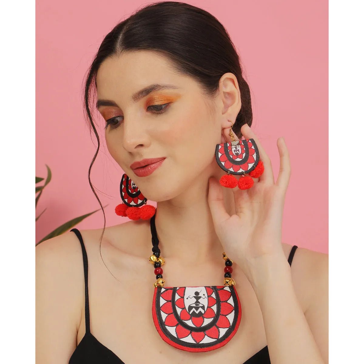 Dhaaki Red Classic Hand Painted (Necklace Set) HP - NP - 031 - KHOJ.CITY