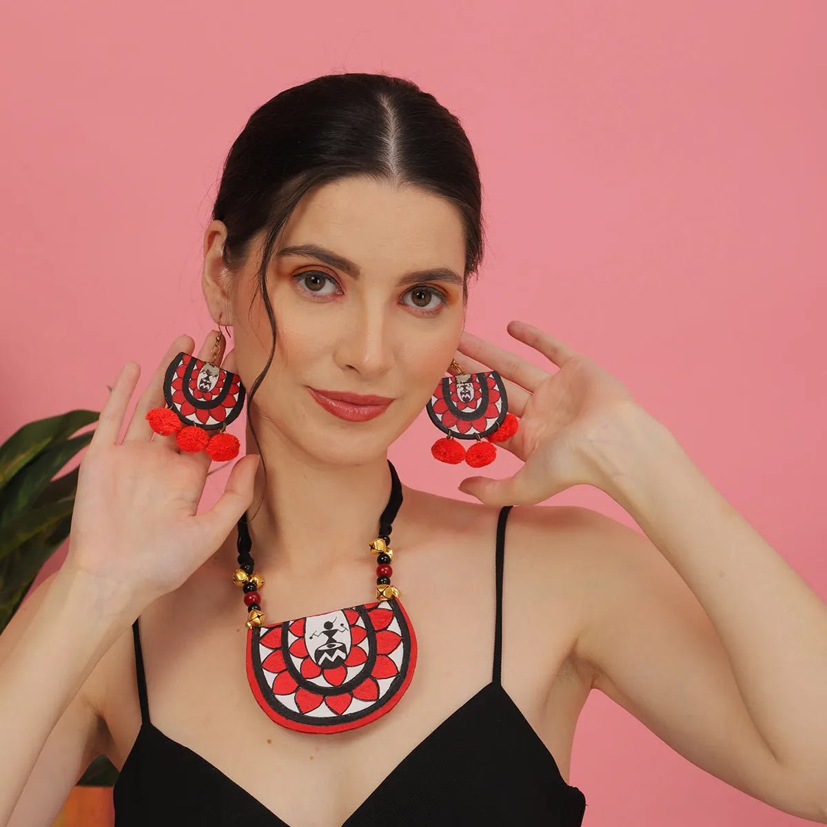 Dhaaki Red Classic Hand Painted (Necklace Set) HP - NP - 031 - KHOJ.CITY