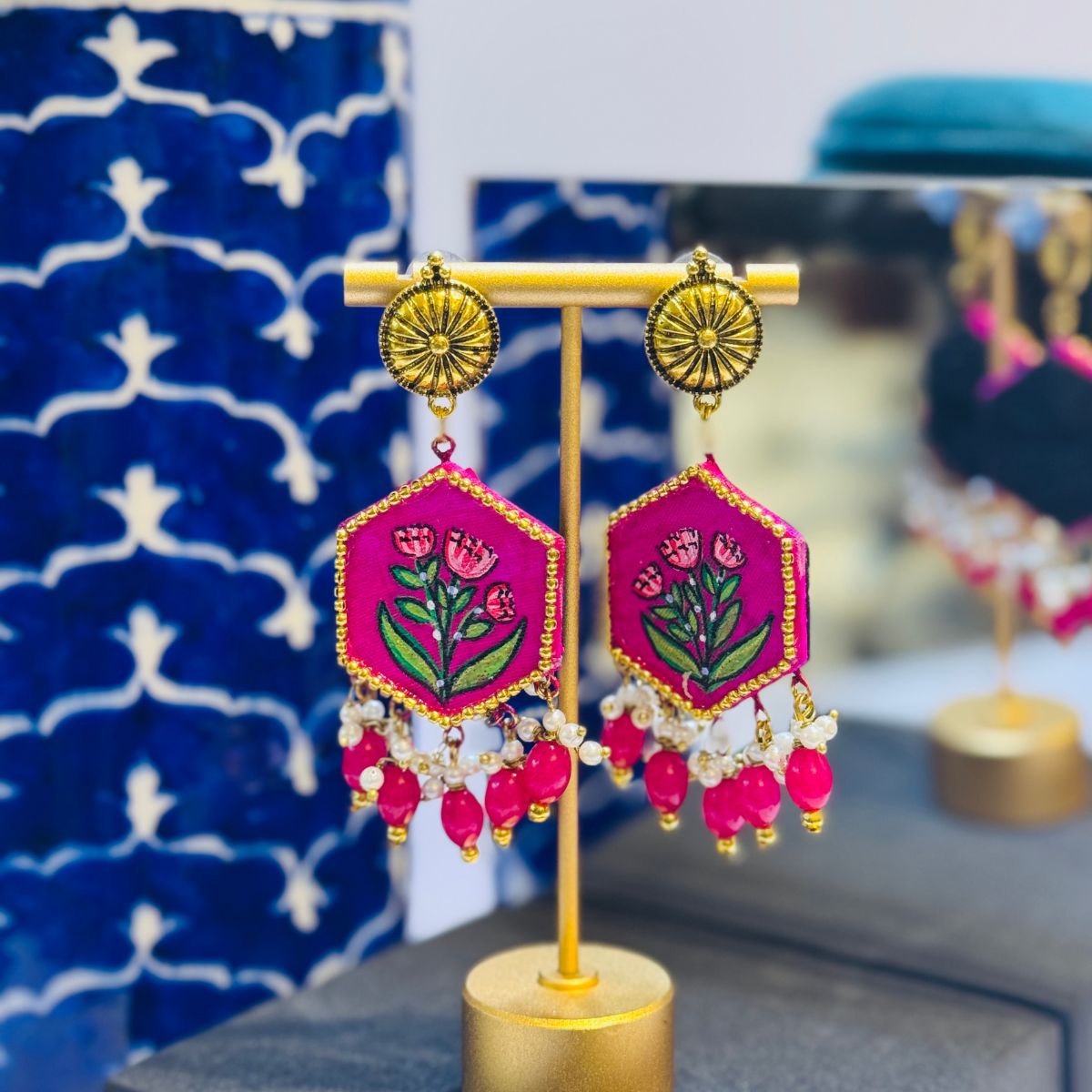 Dianthus Dark Pink Handmade Drop (Earrings) HP - ER - KHOJ.CITY