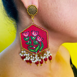 Dianthus Handpainted Red (Earrings) - KHOJ.CITY