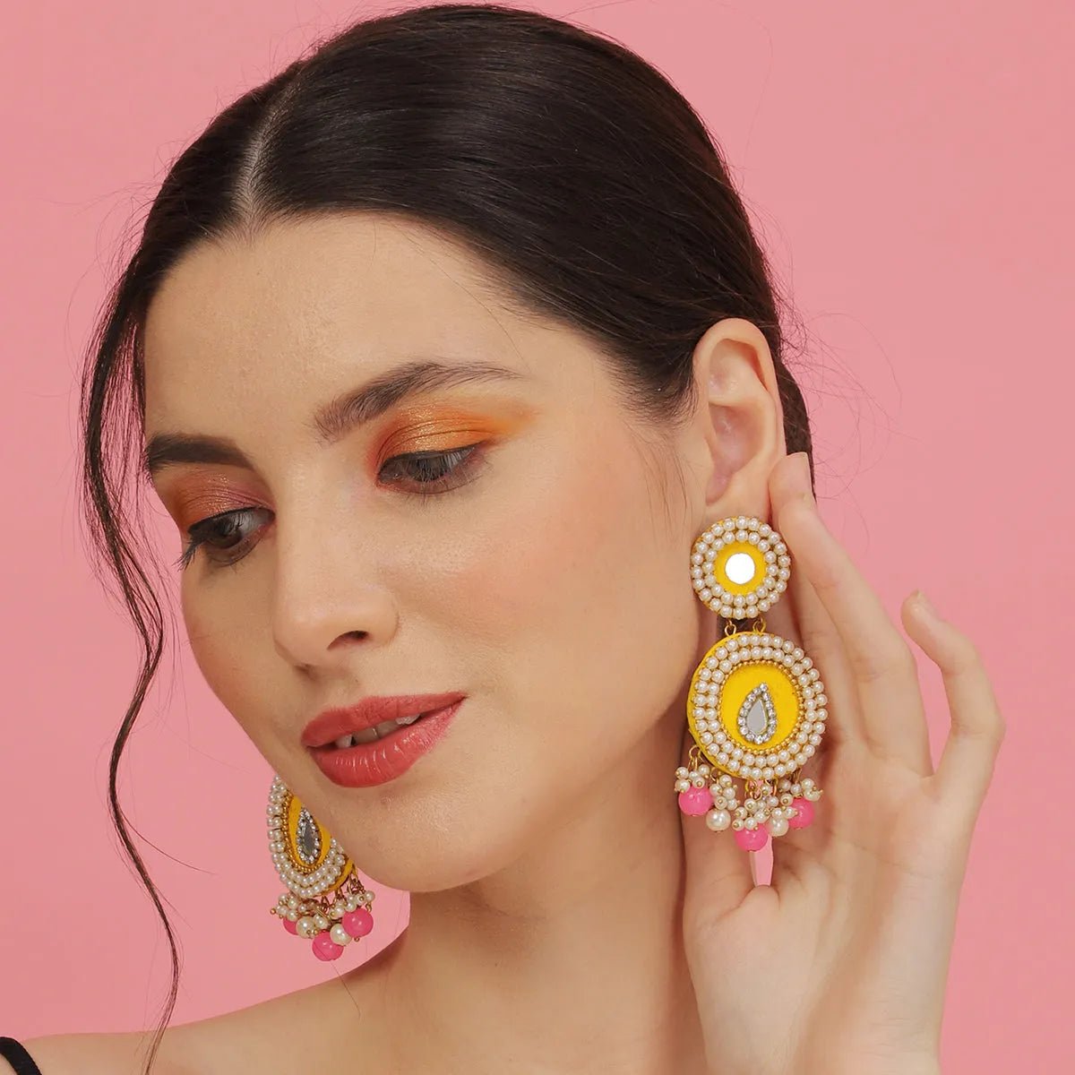 Diya Traditional Multi Color Handmade Drop (Earrings) HM - ER - 055 - KHOJ.CITY