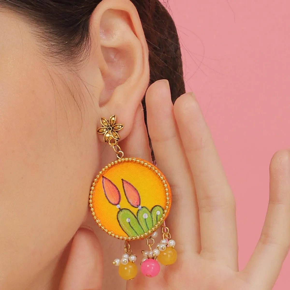 Dusk Traditional Multi Color Hand Painted Drop (Earrings) HP - ER - 058 - KHOJ.CITY