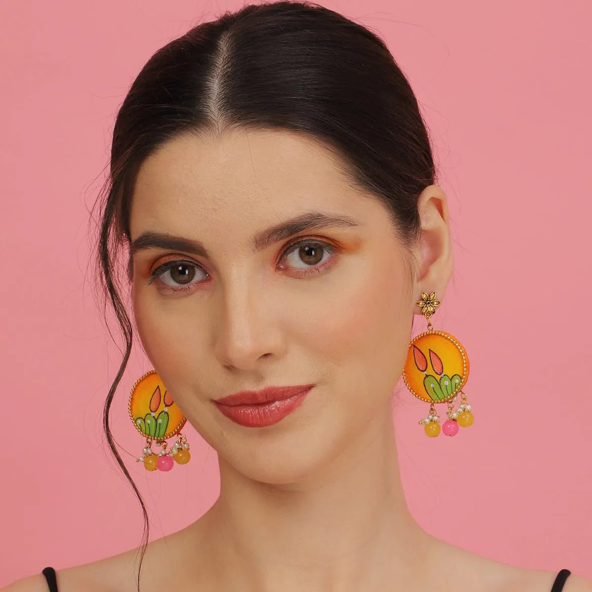 Dusk Traditional Multi Color Hand Painted Drop (Earrings) HP - ER - 058 - KHOJ.CITY