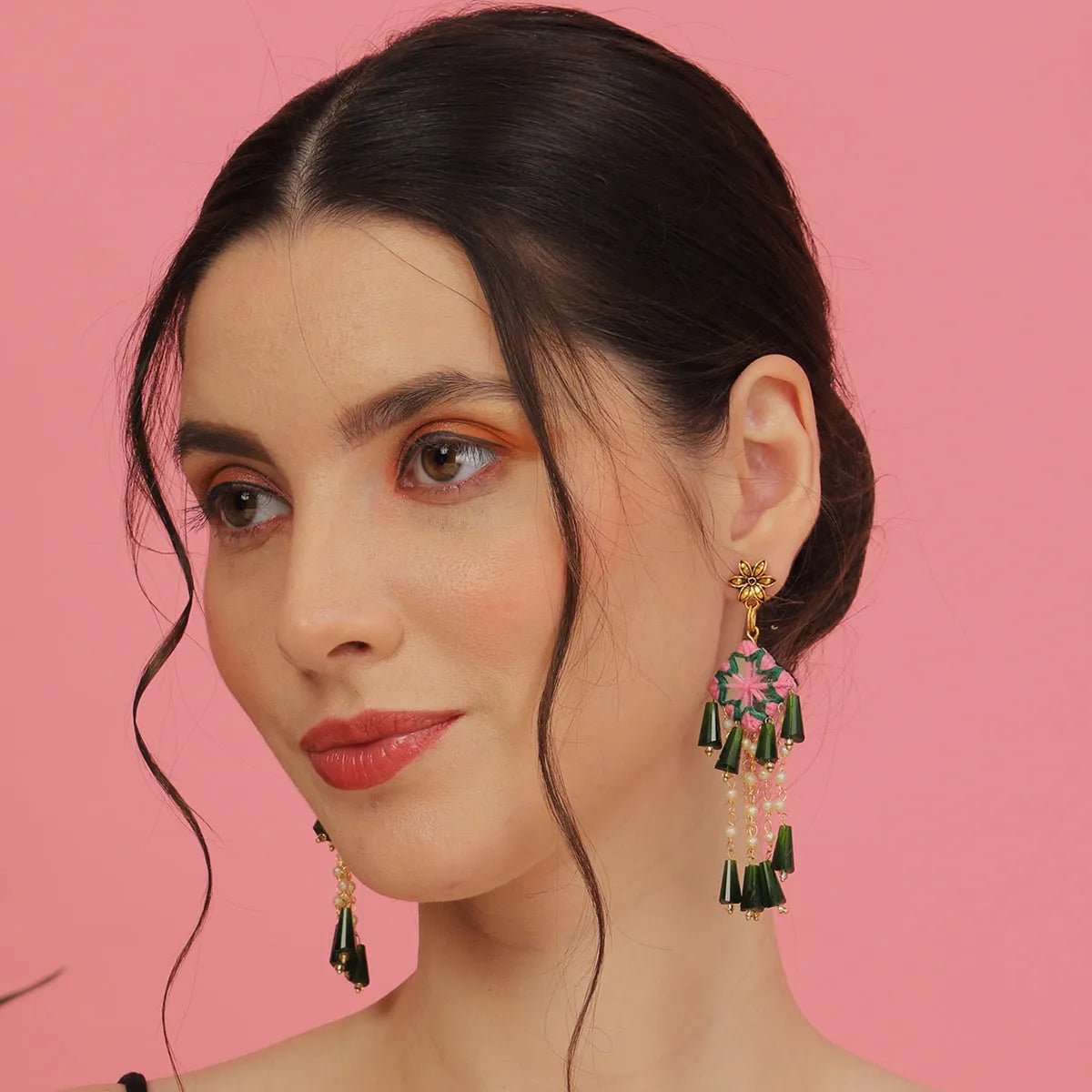 Ekaa Kalaratri Mirror Traditional Multi Color Handmade Drop (Earrings) HM - ER - 049 - KHOJ.CITY