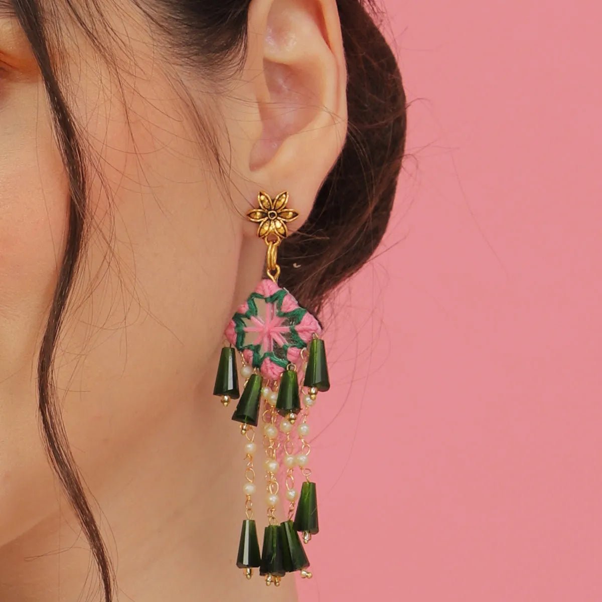 Ekaa Kalaratri Mirror Traditional Multi Color Handmade Drop (Earrings) HM - ER - 049 - KHOJ.CITY