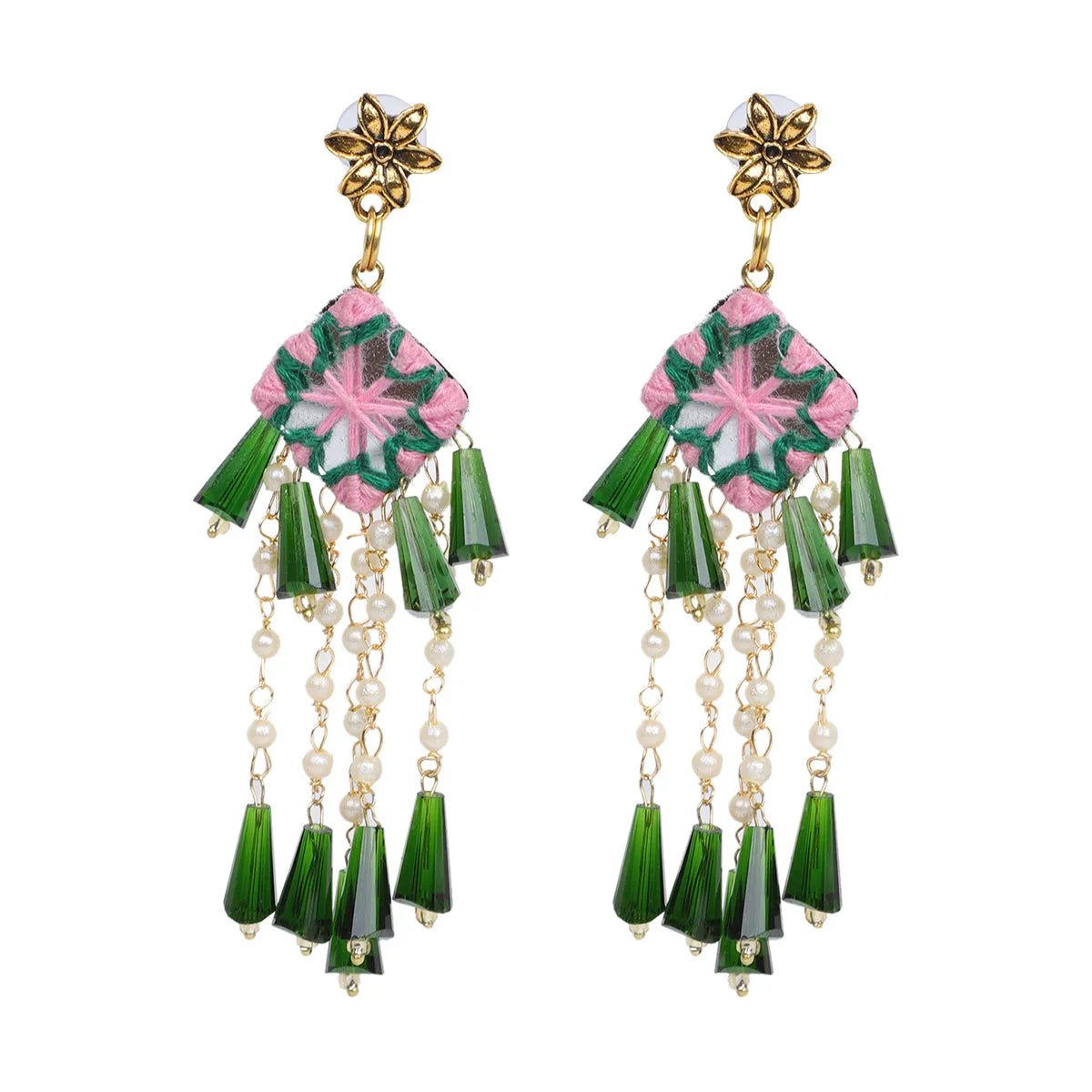 Ekaa Kalaratri Mirror Traditional Multi Color Handmade Drop (Earrings) HM - ER - 049 - KHOJ.CITY