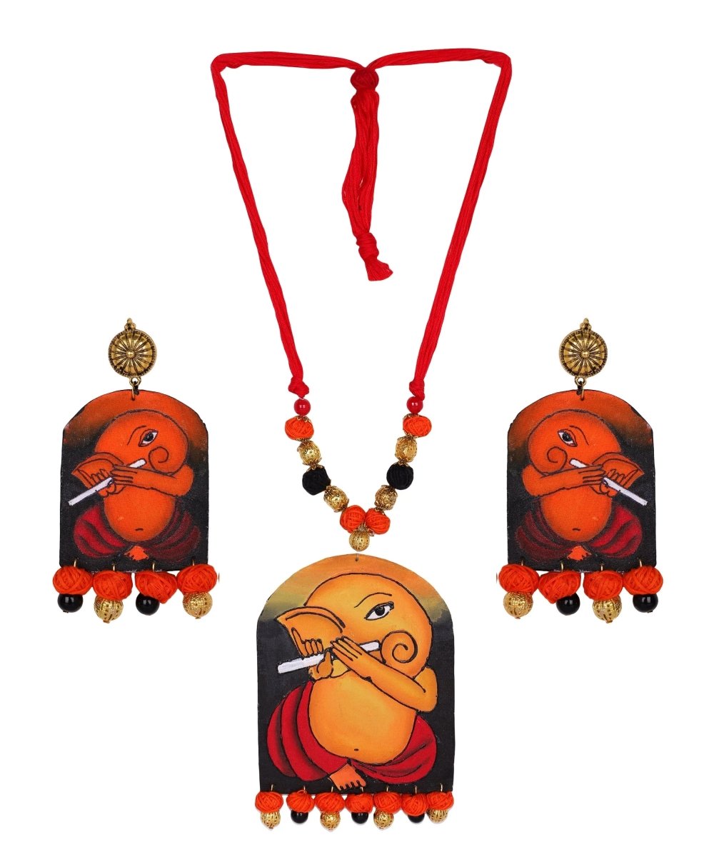 Ganapati Mumbai Cha Ganesha Traditional Multi Color Hand Painted (Necklace Set) HP - NP - 185 - KHOJ.CITY