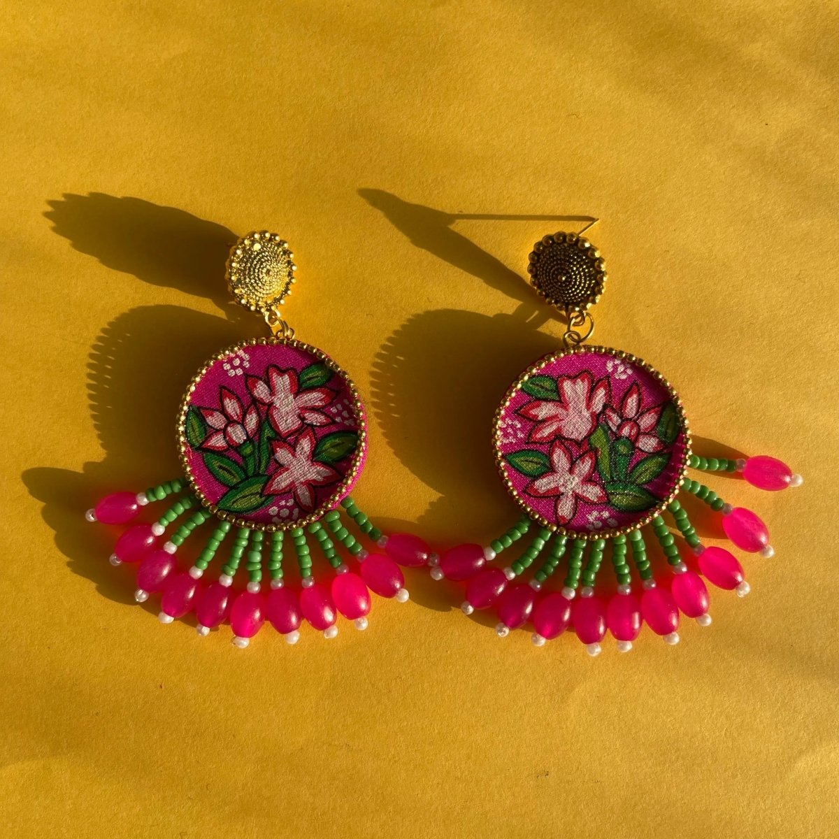 Gladiolus Traditional Dark Pink Handmade Drop (Earrings) HP - ER - KHOJ.CITY