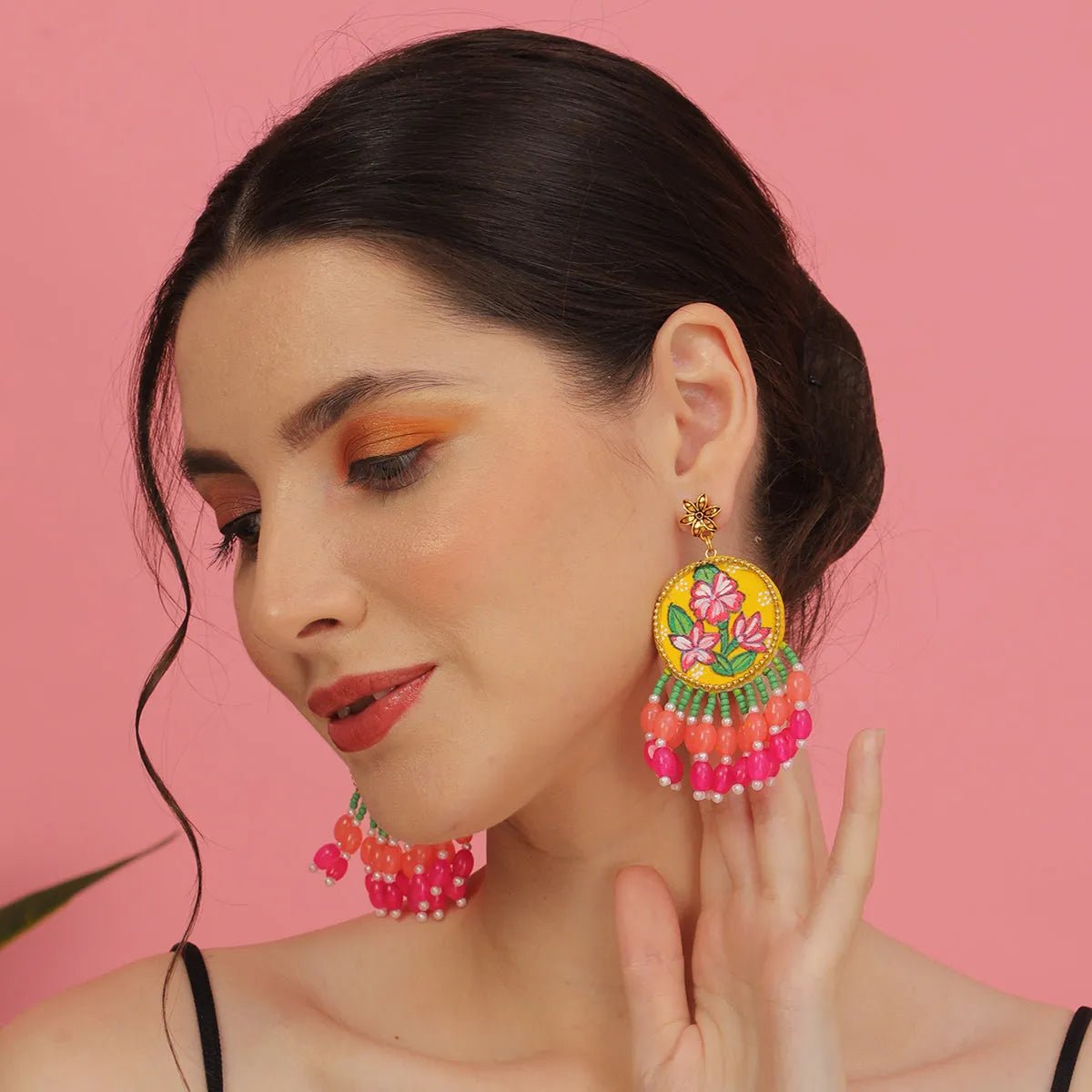 Gladiolus Traditional Yellow Hand Painted Drop (Earrings) HP - ER - 064 - KHOJ.CITY