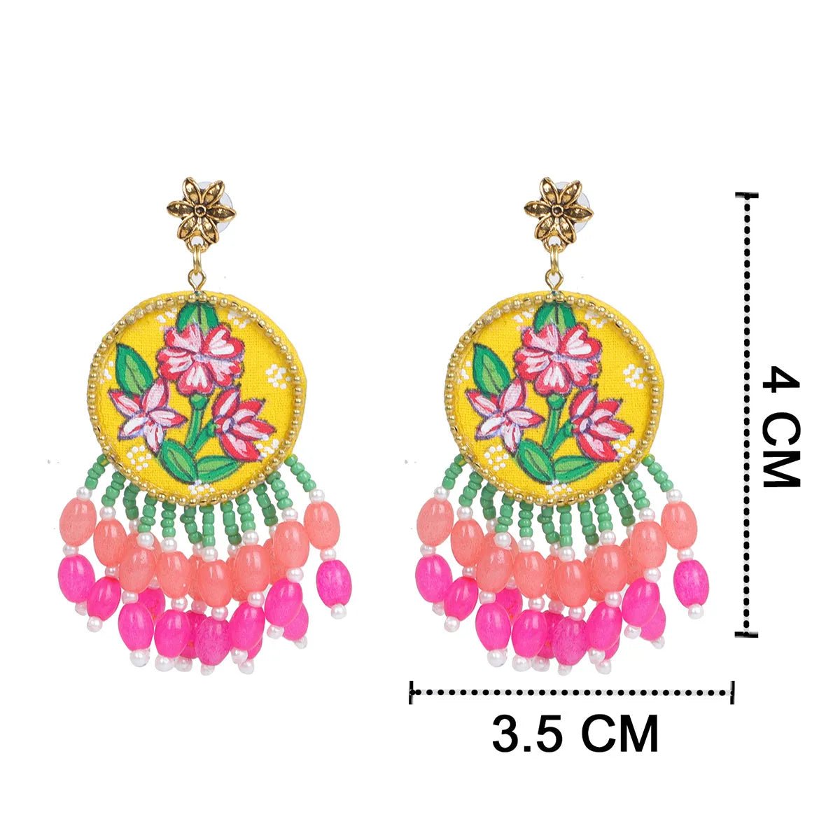 Gladiolus Traditional Yellow Hand Painted Drop (Earrings) HP - ER - 064 - KHOJ.CITY