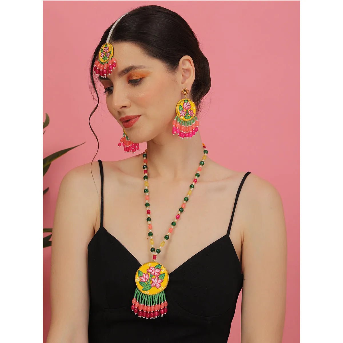 Gladiolus Traditional Yellow Handmade (Necklace set) HP - NP - KHOJ.CITY