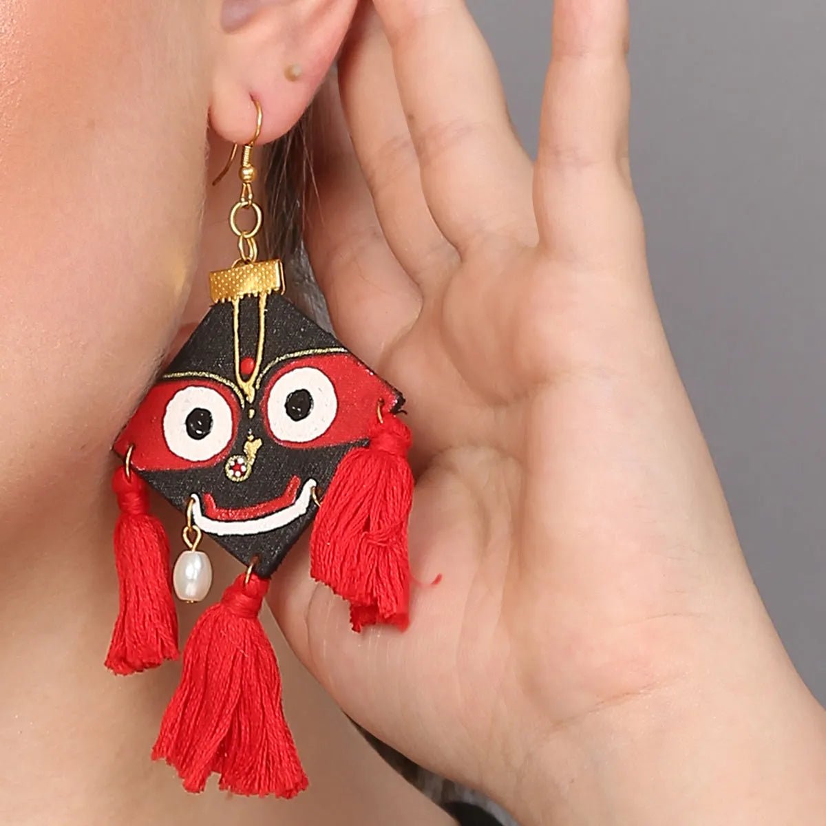 Hari Jagannath Traditional Multi Color Hand Painted Drop (Earrings) HP - ER - 153 - KHOJ.CITY