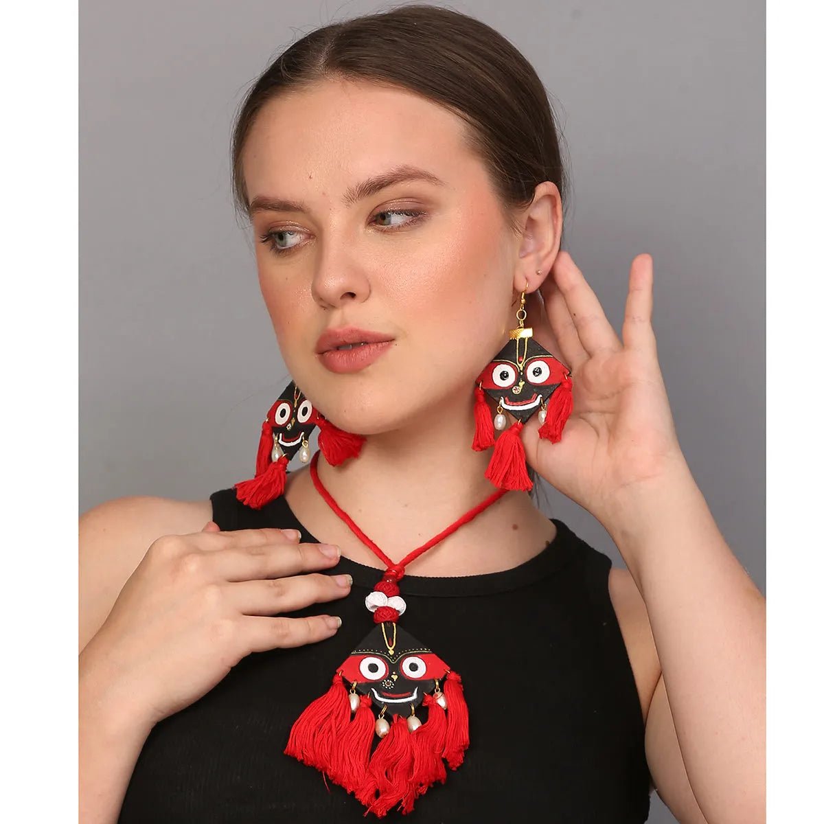 Hari Jagannath Traditional Red Handmade (Necklace set) HP - NP - KHOJ.CITY