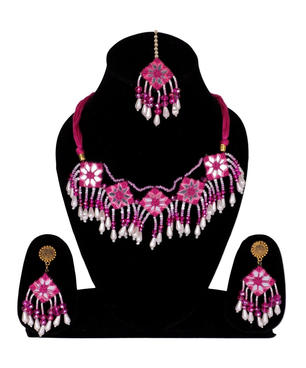Harper Mirror Classic Multi Color Handmade Bridal Jewellery (Choker set) - 018 - KHOJ.CITY