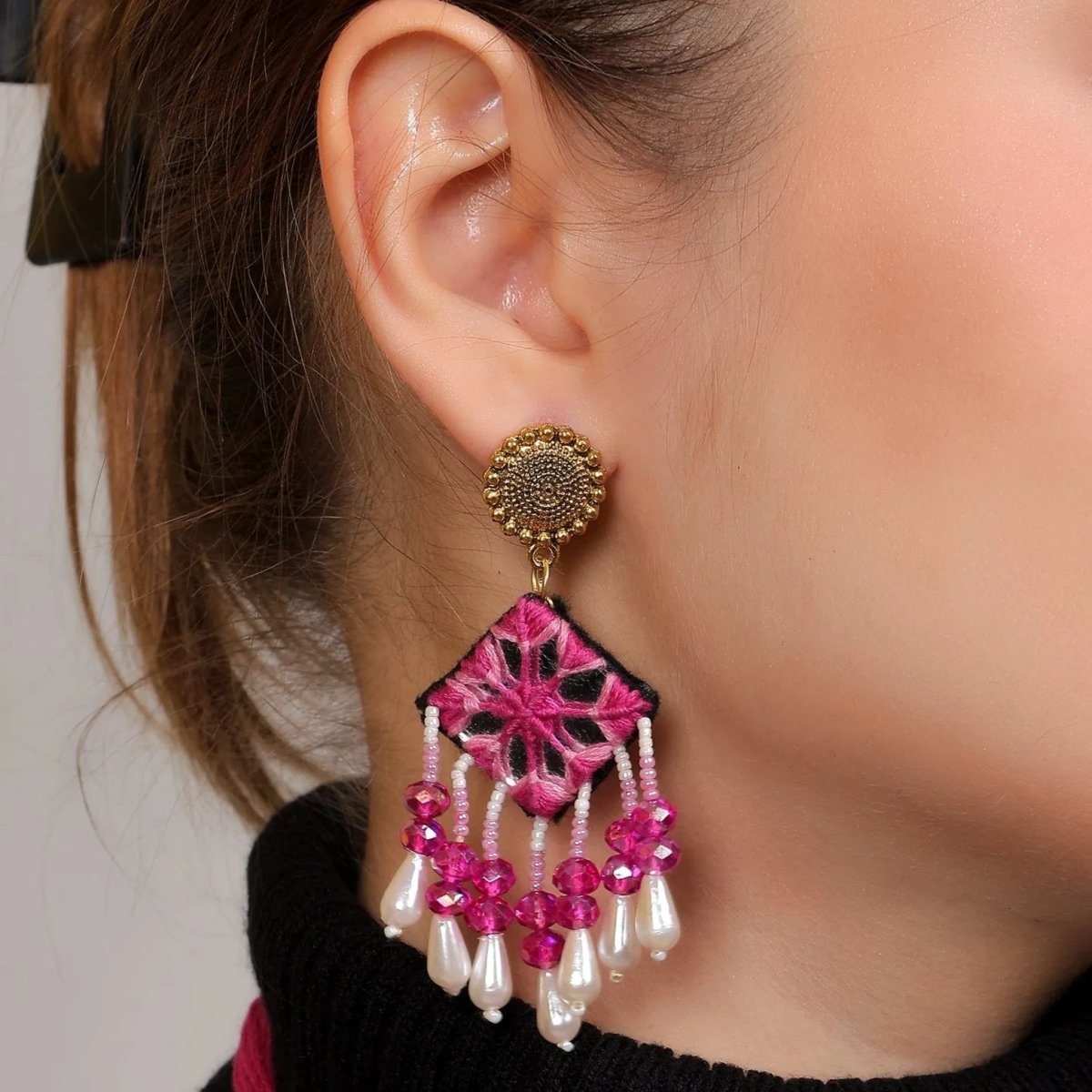Harper Mirror Classic Multi Color Handmade Drop (Earrings) HM - ER - 047 - KHOJ.CITY