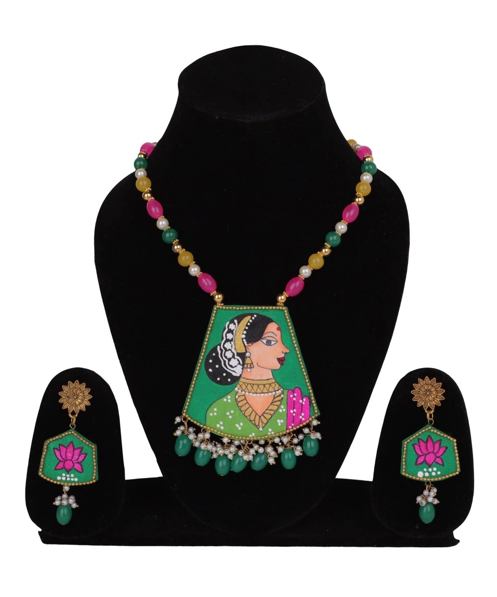 Hemlata Traditional Green Hand Painted (Necklace Set) HP - NP - 190 - KHOJ.CITY