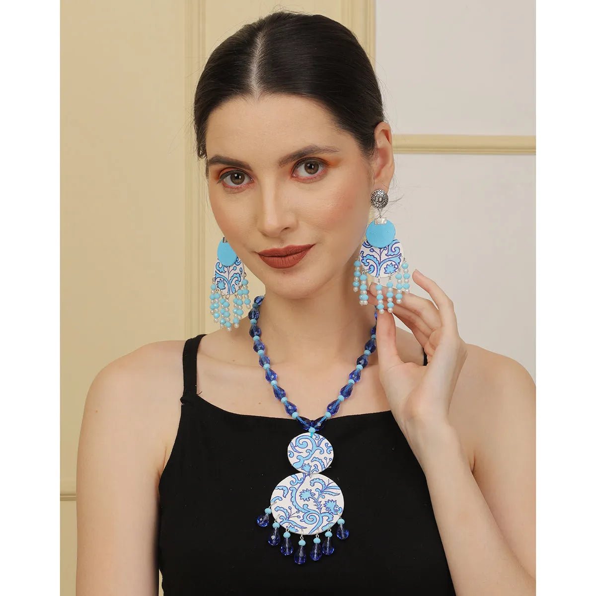 Jet Blue Classic Multi Color Hand Painted (Necklace Set) HP - NP - KHOJ.CITY