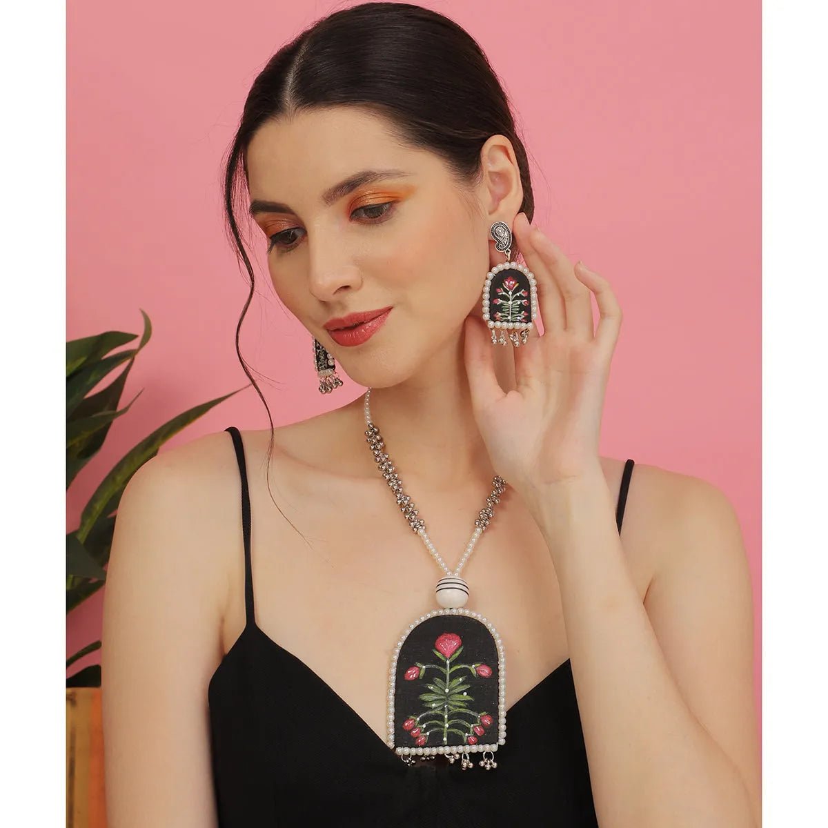 Jharonkha Black Classic Multi Color Hand Painted (Necklace Set) HP - NP - KHOJ.CITY