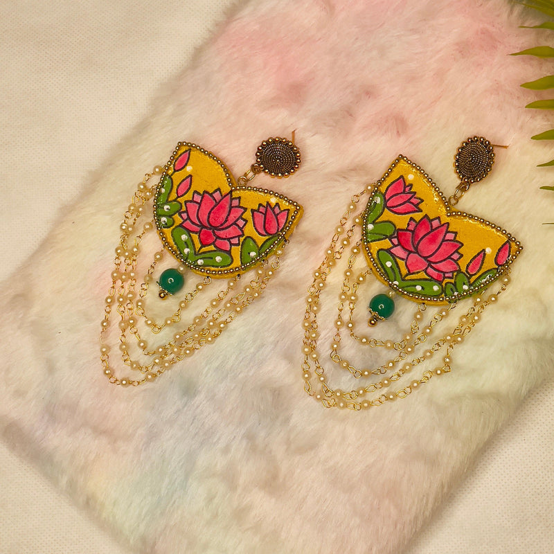 Kaatyayani Handpainted Haldi Yellow (Earrings) - KHOJ.CITY