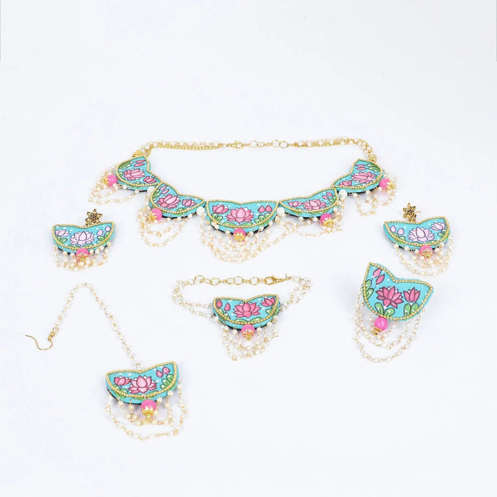 Kaatyayani Teal Blue Classic Hand Painted Bridal Jewelry (Shaadi Set)