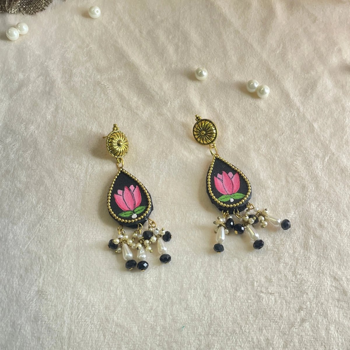 Kali Black Multi Color Hand Painted Drop (Earrings) HP - ER - 206 - KHOJ.CITY