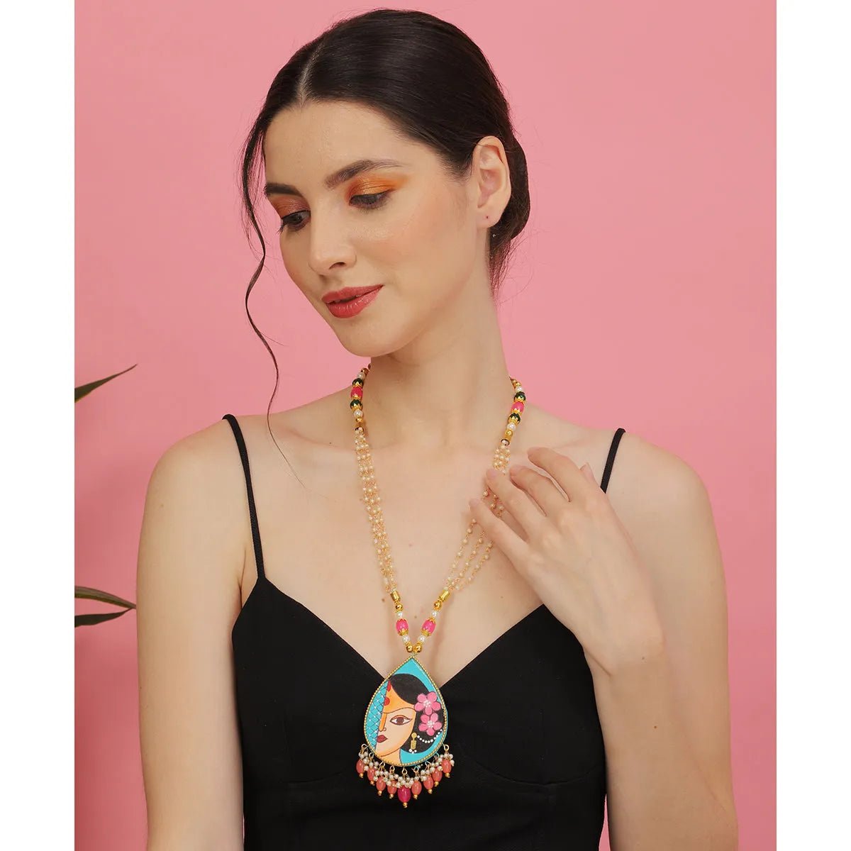 Kalyani Classic Teal Blue Hand Painted (Necklace) HP - NP - 049 - KHOJ.CITY