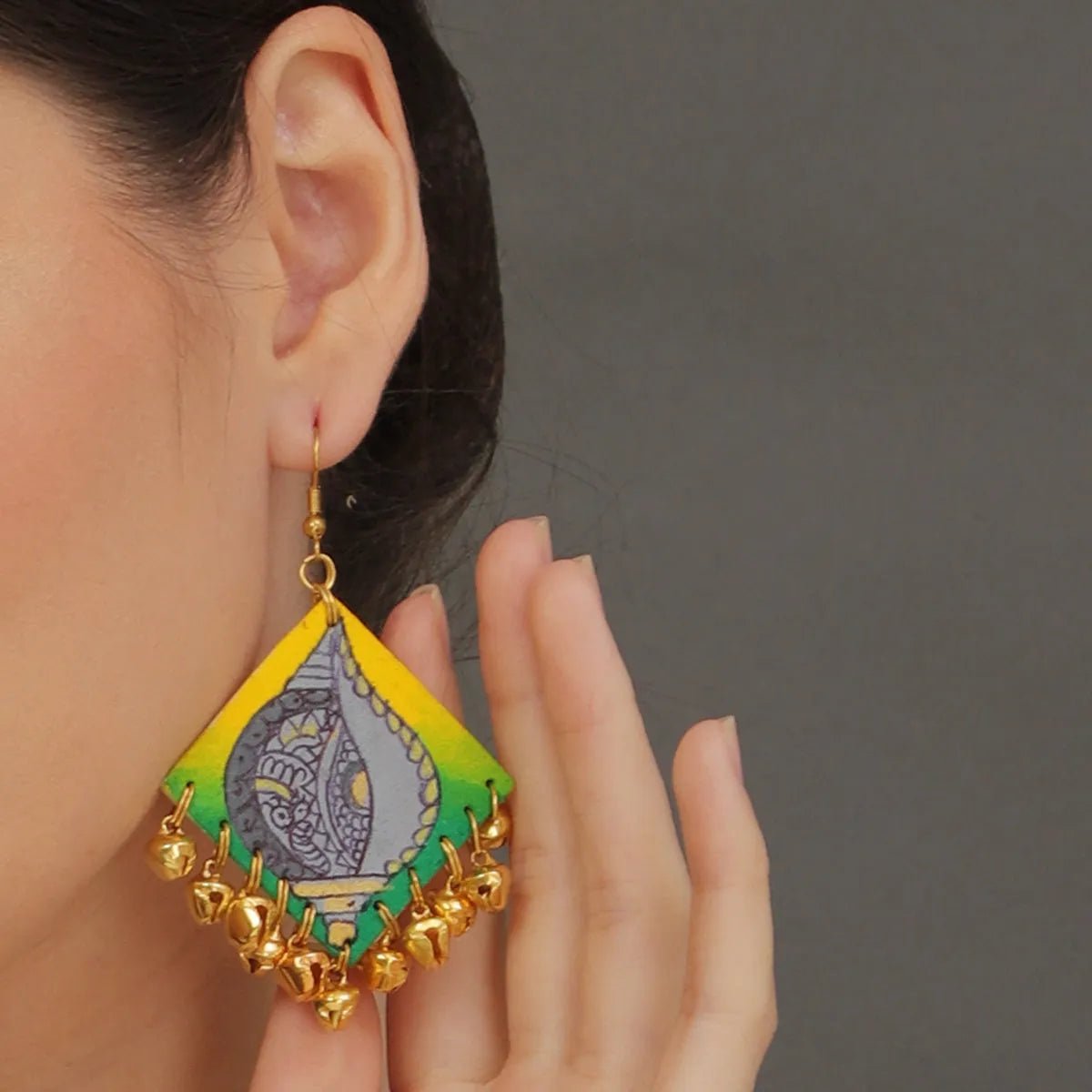 Kaudi Design Traditional Multi Color Hand Painted Drop (Earrings) HP - ER - 091 - KHOJ.CITY